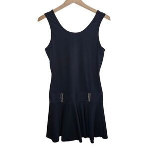 Eliza Audley | Black Drop Waist Tank Dress with Gold Chain Detail Size Small